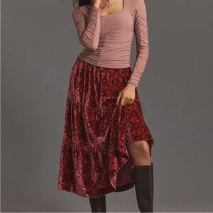 Anthropologie Red Floral Maxi Skirt